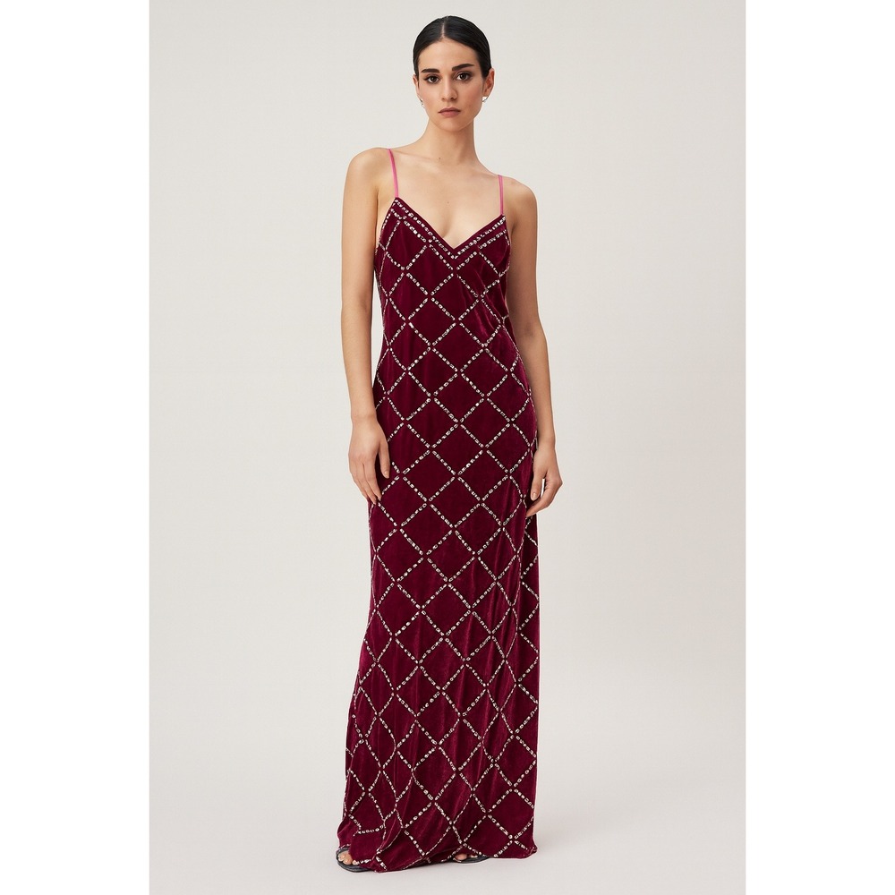 Ramy Brook Omega Velvet Embellished V Neck Maxi Dress Spaghetti Strap Formal 10